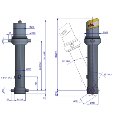 Siłownik czołowy HYVA ALPHA FC - A191-5-05830-014-K1050*290